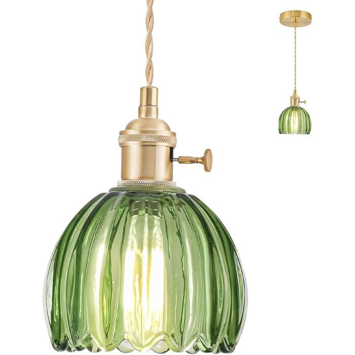 JTY Lustre Cuisine pour Îlot de Cuisine Petit Luminaire Réglable Avec Abat-Jour en Verre Tulipe Câblé (1 paquet) Tulipe Ver LUSTRE
