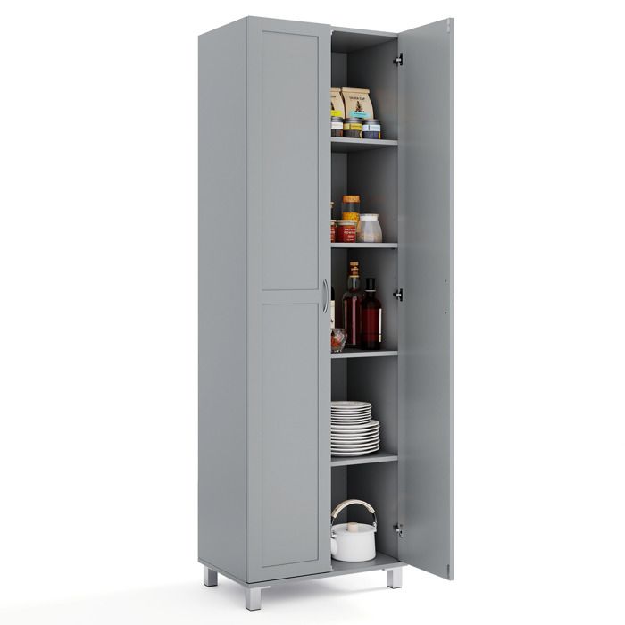 Buffet de Cuisine à Double Porte COSTWAY Étagère Réglable Dispositif Anti-Basculement Meuble de Rangement pour Salon Chambre Gris