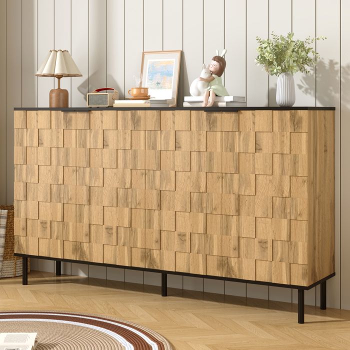Buffet Bas - Design Mosaïque - 2 Portes - Bois et Métal - pour Salon et Entrée - 160 x 35 x 805 cm