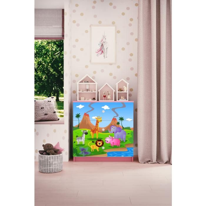 Commode enfant Safari avec tiroirs en rose - Babydreams pour chambre denfant