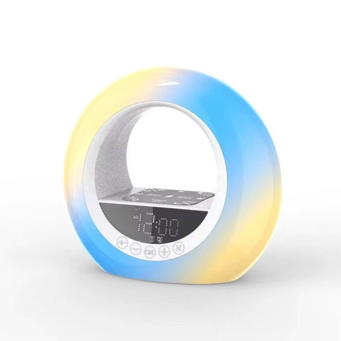 Veilleuse LED RGB Arc-en-Ciel avec Réveil Numérique – Lampe d’Ambiance Rechargeable – Simulation Lever du Soleil