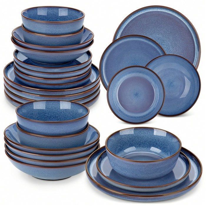 vancasso Vaisselle SATA 24pcs Service de Table Assiettes à Bords Incurvés avec Ensemble Assiettes et Bols pour 6 personnes - Bleu vancasso Vaisselle SATA 24pcs Service de Table Assiettes à Bords Incurvés avec Ensemble Assiettes et Bols pour 6 personnes - Bleu