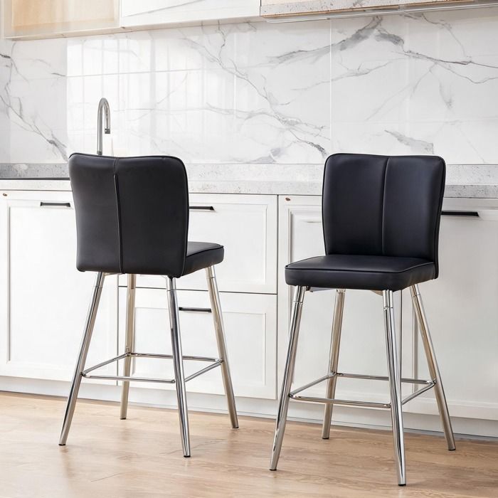 Chaise de bar haute 101 cm en simili cuir noir jais et métal argenté lot de 2 design industriel assise rembourrée mousse 6 6 cm