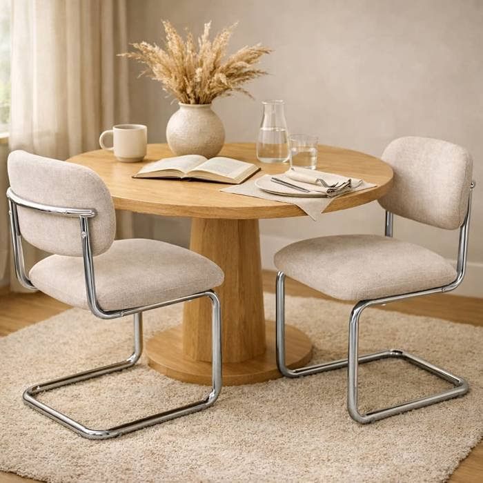 Lot de 4 chaises salle à manger tissu marron glacé pied chrome - ARC