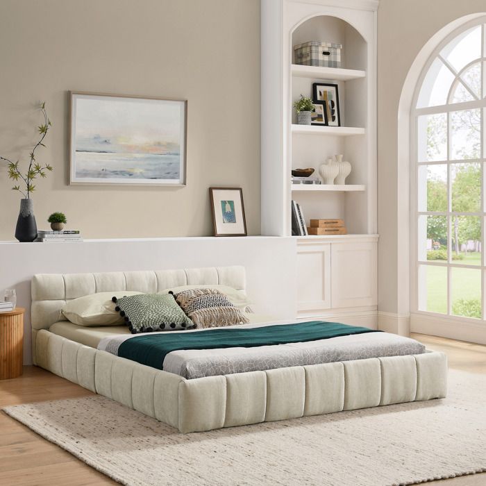Design solide et sécurisé lit double en fer couleur beige idéal pour maison salon chambre décoration intérieure