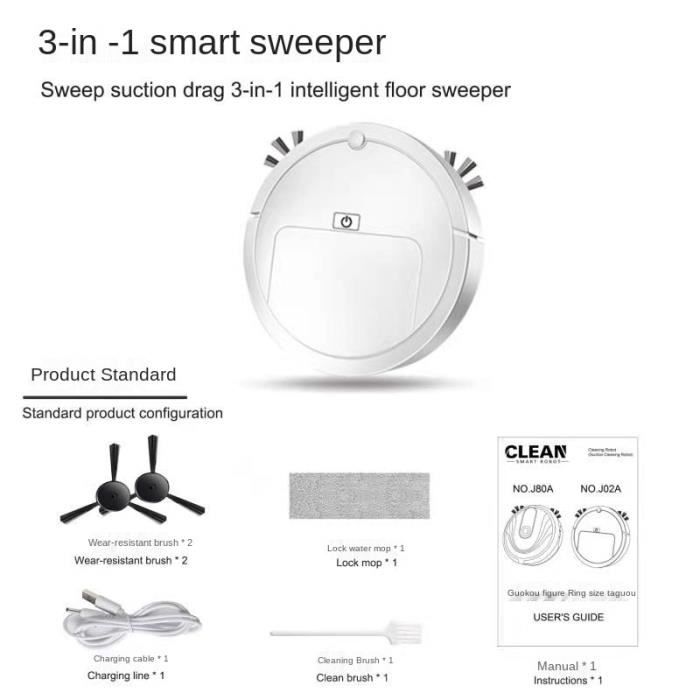 Robot Aspirateur Intelligent 3 En 1 - Recharge USB, Sans Fil - Balayage Automatique