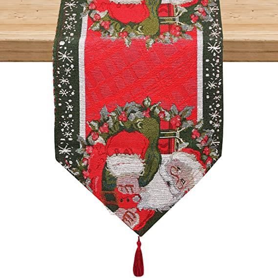 Chemin De Table De Noël En Polaire Hollandaise Rouge Pailleté - 33 X 183 Cm - Décoration Festive Pour Salle à Manger Ou Cuisine