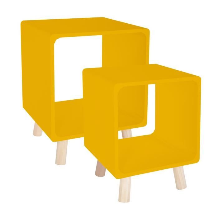 tables de chevet moderne - atmosphera - l. 35 x l. 35 cm - jaune - bois de pin