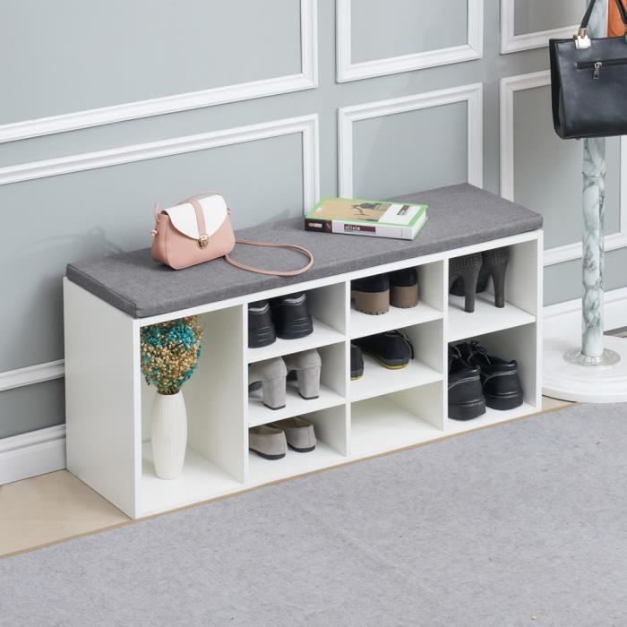 Meuble de Rangement pour Chaussures avec Coussin de siège, Banc à