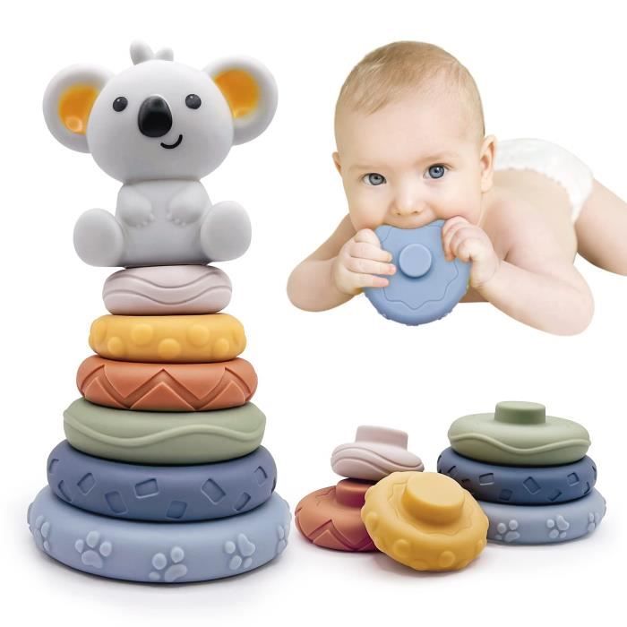 7 Jouets Empilables avec Anneaux,Dentition pour Bébé,Cercle Nidification,Jouets Montessori Bébés, Cadeaux pour Bébés 6 12 18 Mois