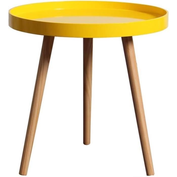 Nan Jaune Ronde Nordique Table Basse Créative En Bois Massif À Trois ...