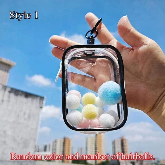 Sac De Présentation Pour Poupées – PVC Transparent étanche 17,5x12x6,5 Cm, Avec Porte-clés, Pompons Et Clochette Silicone, Rose