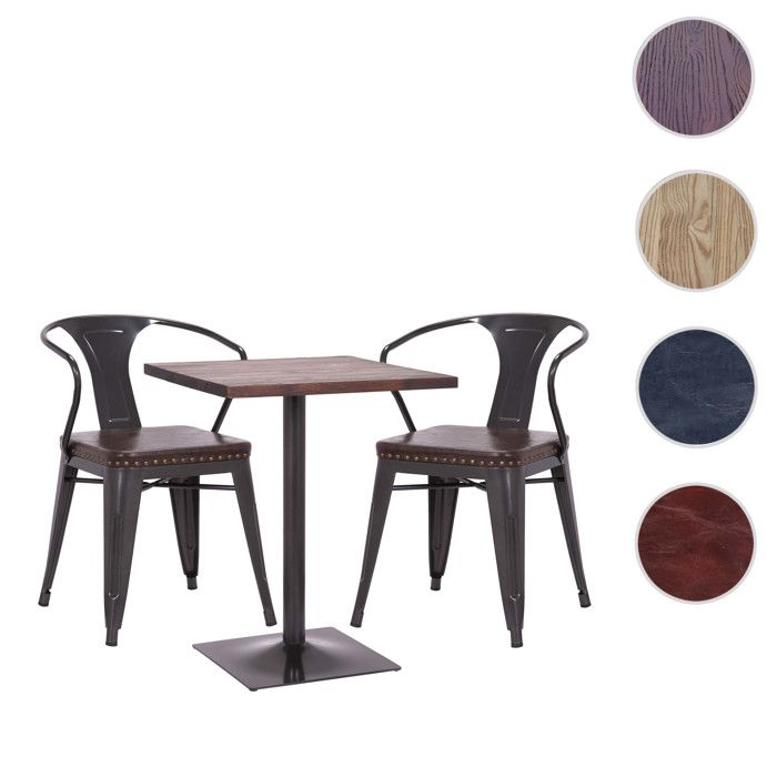 Set table de bistrot 2x chaise de salle à manger HWC-H10d - chaise table chaise de cuisine gastronomie MVG - noir-gris - table Set table de bistrot 2x chaise de salle à manger HWC-H10d - chaise table chaise de cuisine gastronomie MVG - noir-gris - table