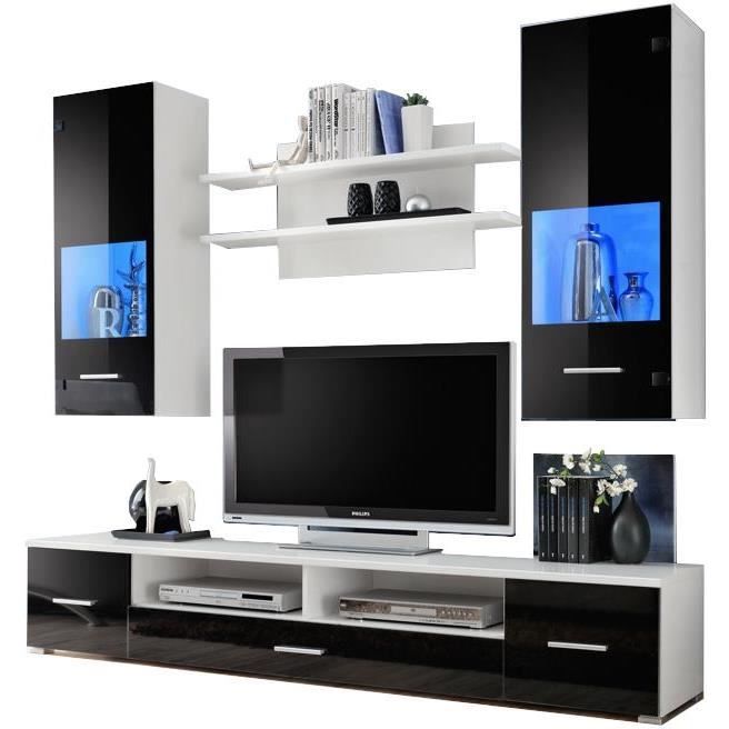 Extreme Furniture Meuble TV Mural Reno Black LED bleues Noir