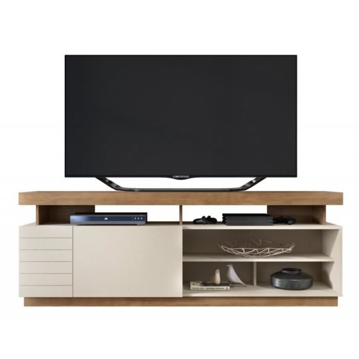 Meuble Tv 65 Pouces Maxi Chene Et Ecru Caemmum Meubles D