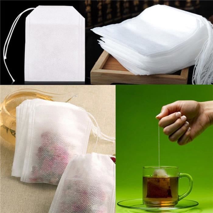 Sachet de thé 100 Pcs Vide Sac Filtre en coton naturel sachet pour thé en vrac Tea Bag Blanc 