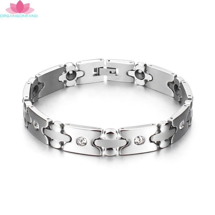 Organgonfand Bracelet homme - Acier Titane avec Diamant- Bracelet magnétique santé