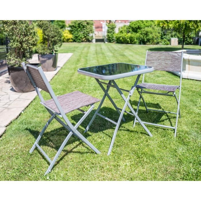 Ensemble Pliable Table De Jardin 2 Chaises Carry Taupe Cet