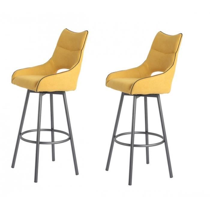 Lot de 2 chaises hautes de bar tissu jaune ROY Confortable et