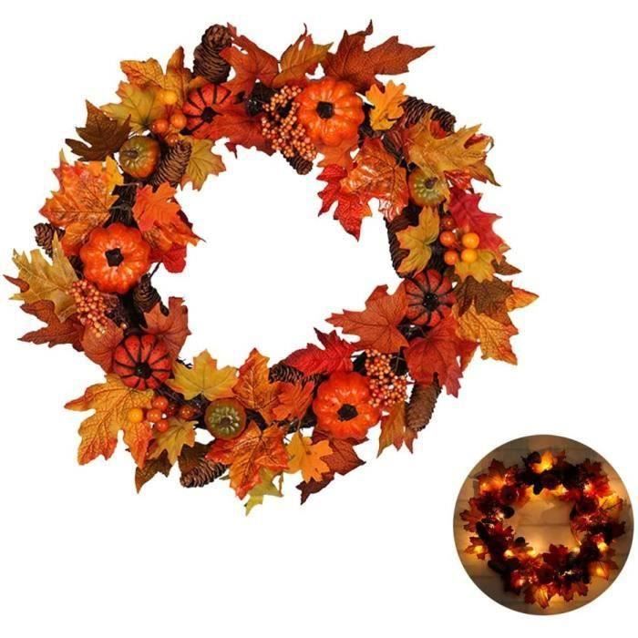 Couronne Décorations d/'automne Couronne d/'automne artificielle Couronne de citrouille artificielle Lifeelike Maple Pinecone Halloween Noël Noël House récolte pour la porte d/'entrée 35cm