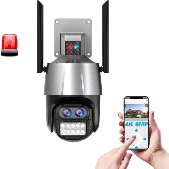 Caméra de surveillance extérieure WiFi 4K 8MP - Alarme et