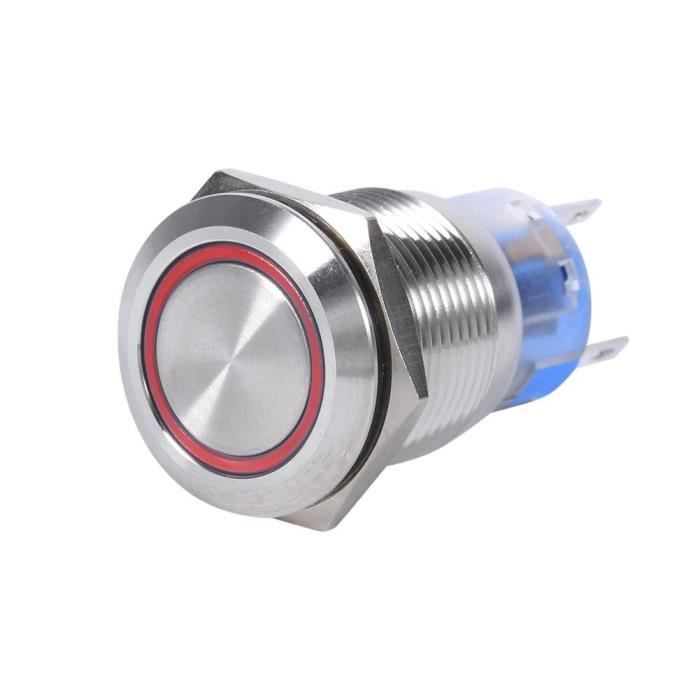 Keenso Interrupteur à Bouton Poussoir LED 19mm (bleu) - Autobloquant 12-24V 1NO1NC - Etanche IP65 Pour Voiture, Bateau, Moto