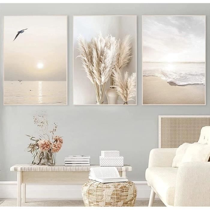 Lot De 3 Posters Abstraits Bohème 50x70 Cm - Style Moderne, Tons Beige - Papier Mat 170 G/m² - Sans Cadre