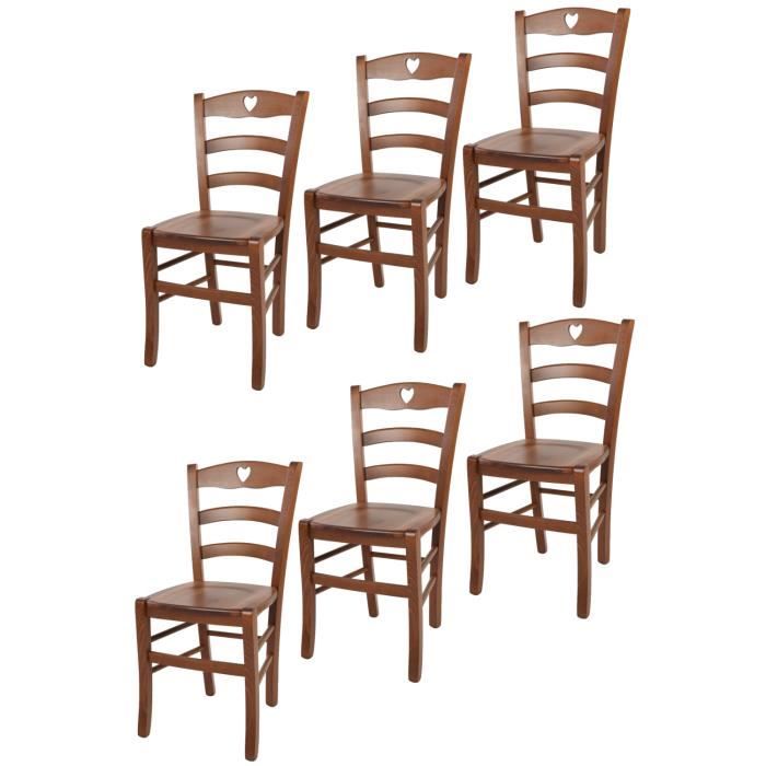 Tommychairs - Set 6 chaises cuisine CUORE robuste structure en bois de hêtre peindré en couleur noyer clair et assise en bois