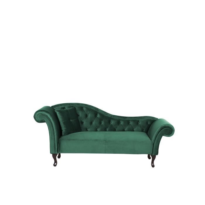 Chaise longue côté gauche en velours vert foncé LATTES Chaise longue côté gauche en velours vert foncé LATTES