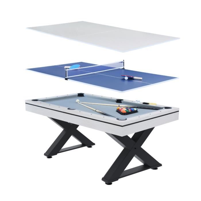 Texas - Table multi-jeux en bois blanc ping-pong et billard