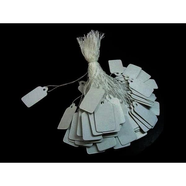 100 Etiquettes pour prix bijoux carton papier blanc fil 23x13mm