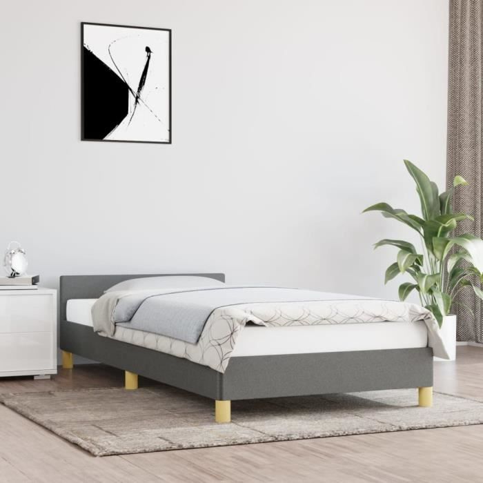 Fangming-Cadre de lit avec tête de lit Gris foncé 80x200 cm Tissu