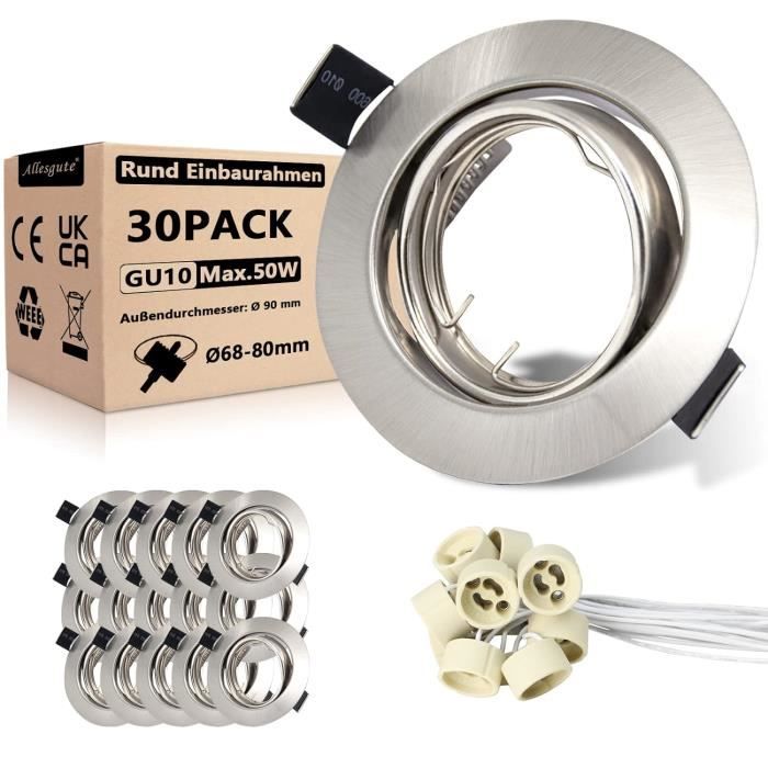 30 Encadrements Spot GU10 - Acier Brossé - Orientables à 30°