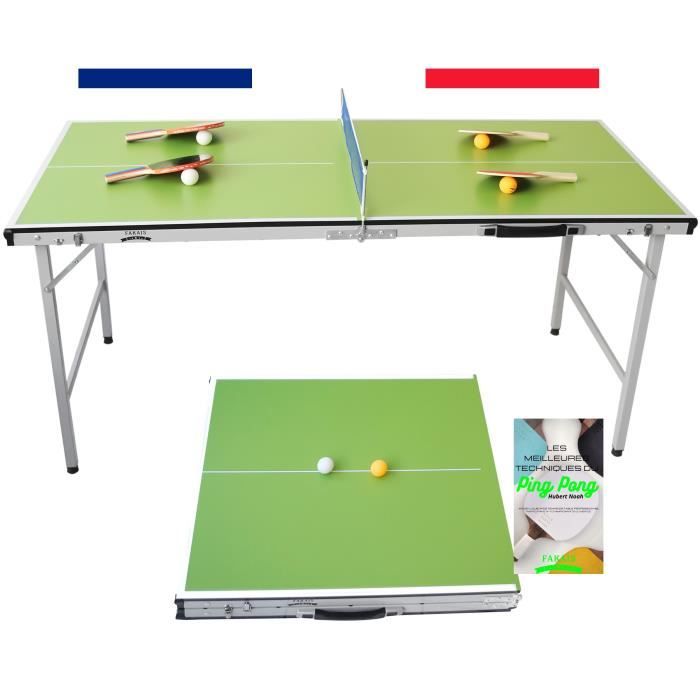 SWEEEK Mini table de ping pong 150x75cm - table pliable INDOOR bleue. avec  4 raquettes et 6 balles. valise de jeu pour utilisation intérieure. sport tennis  de table pas cher 