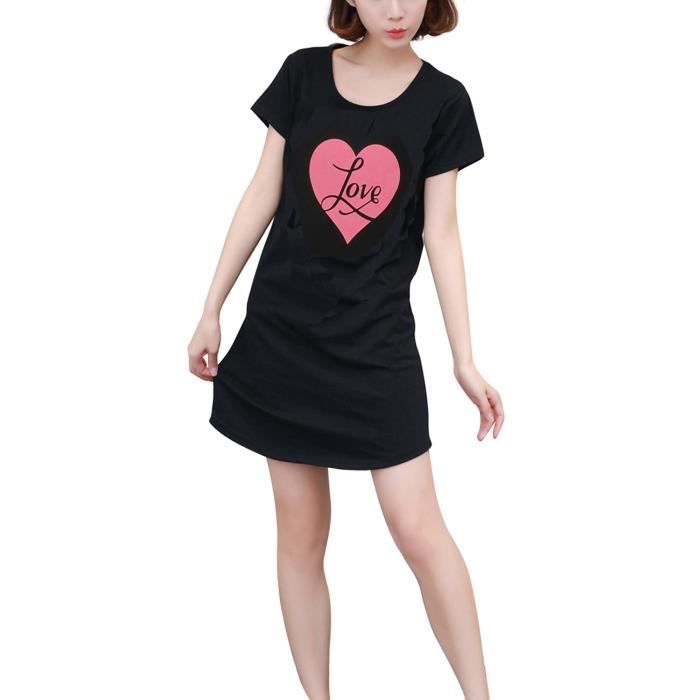 Robe de Nuit Longue Femme Pyjama Femme Sexy Pyjama Femme Grande Taille  Coton T-shirt Manches Courtes Imprimé Chemise de Chambre Dou - Cdiscount  Prêt-à-Porter