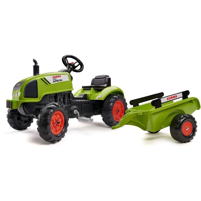 Tracteur a pedales Supercharger rouge avec capot ouvrant et remorque