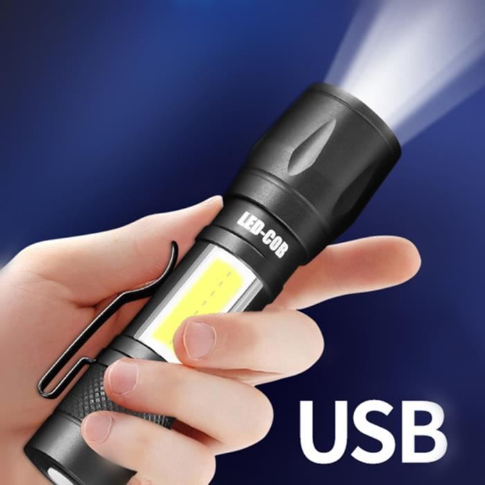 Lampe de Poche LED Torche Mini Portable Rechargeable USB Eclairage  Ajustable Zoomable Homme Femme Ménage Outillage Camping Bricolage -  Cdiscount Bricolage