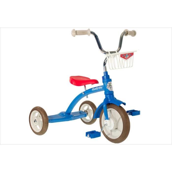 Tricycle enfant rétro bleu - ITALTRIKE - Super Lucy Colorama - Guidon et siège réglables - Pneus increvables