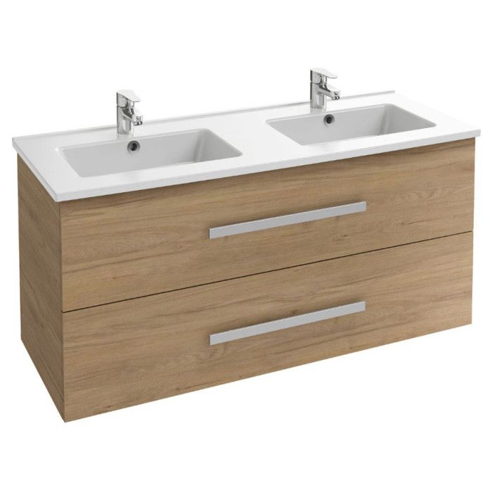 Meuble Vasque Suspendu Jacob Delafon Ola Up 80 Cm - Chêne Colorado Avec Miroir Et Spot LED - 2 Tiroirs