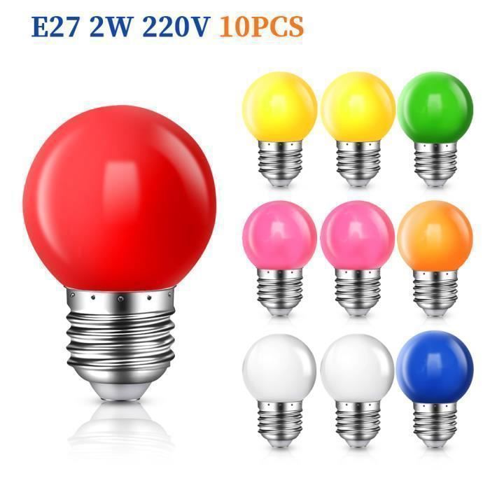 Lot de 10 Ampoule Couleur LED E27 2W Ampoule à Colorées