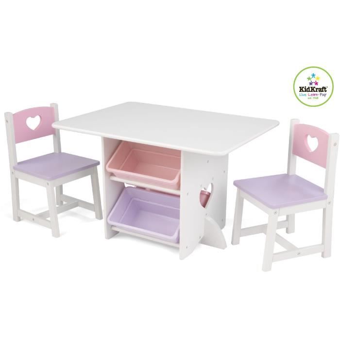 Ensemble table et chaises en bois pour enfant - KIDKRAFT - Cœur - Avec 4 bacs de rangement