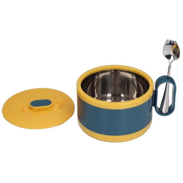 Bol à Nouilles En Acier Inoxydable 900 Ml - Double Paroi Isolante Creuse Avec Couvercle - Support Téléphone Intégré - Vert - 10