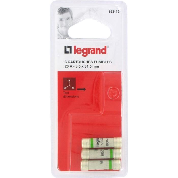 LEGRAND Lot de 3 fusibles sans voyant - 20 A - 8.5x31 mm