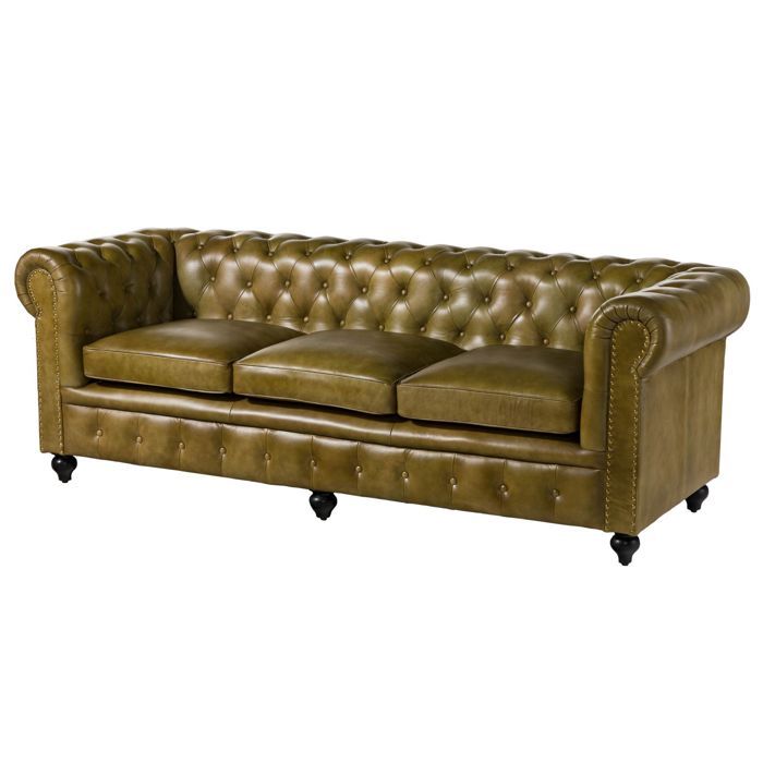 Canapé 3 places vert 216x82x75 cm (BxTxH) cuir véritable (buffle) CHESTERFIELD #303 MASSIVMOEBEL24 Canapé 3 places vert 216x82x75 cm (BxTxH) cuir véritable (buffle) CHESTERFIELD #303 MASSIVMOEBEL24