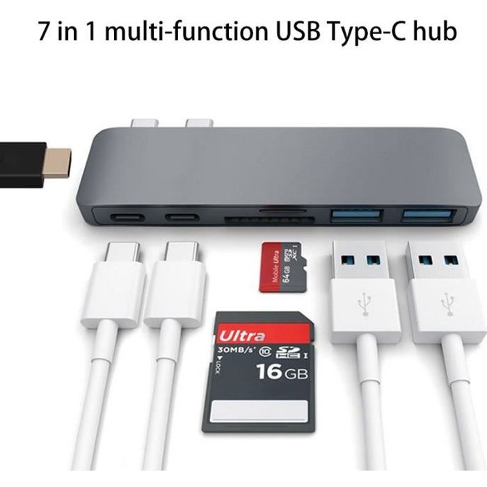 100 W Alimentation USB C Compatible avec Les MacBook Pro 13et 15 Lecteur de Carte TF/SD 8 en 1 Adaptateur Dual Type C Thunderbolt 3 Hub avec 4K HDMI 3 Ports USB 3.0 Strenter Hub USB C