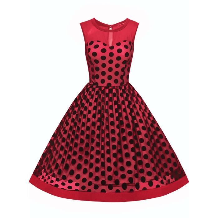 Robe vintage femme à pois col rond chiffon mousseline élastique SIMPLE FLAVOR