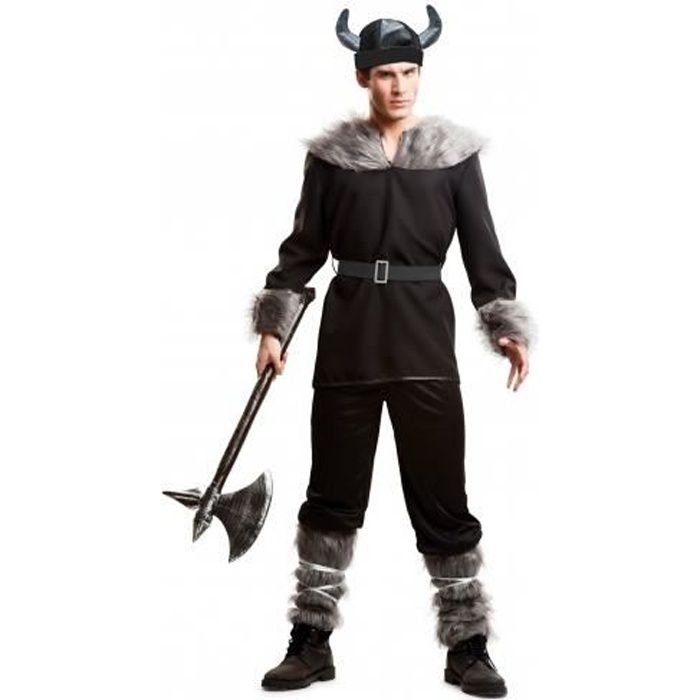 Déguisement viking noir homme - Tunique, pantalon, chapeau, ceinture, guêtres - Gris/Argent - Intérieur