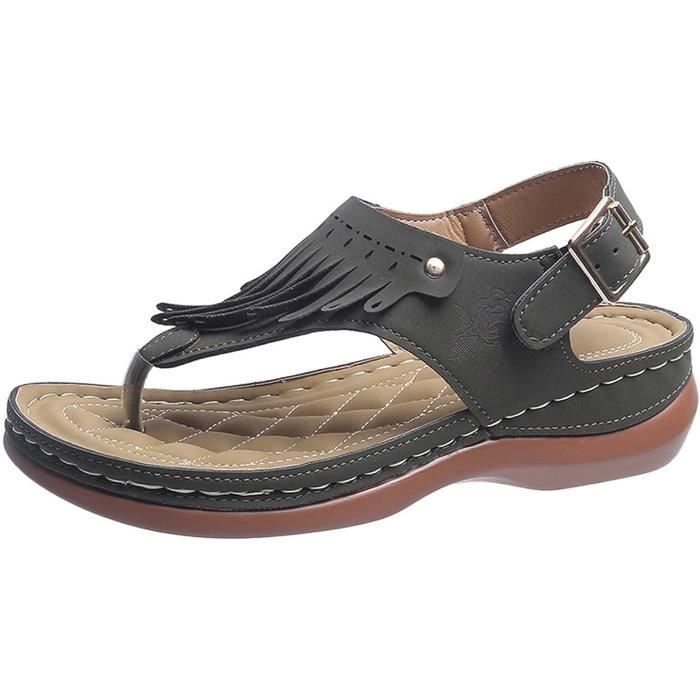 COFACE Sandales Femme Été Mode Orthopedique Slides Avec Support Confortable Plantar Fasciite Léger Sandale De Sangles Réglables,Beige 35