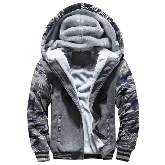 Homme Hiver Chaud Sweats paisse Veste Capuche Doubl e Polaire
