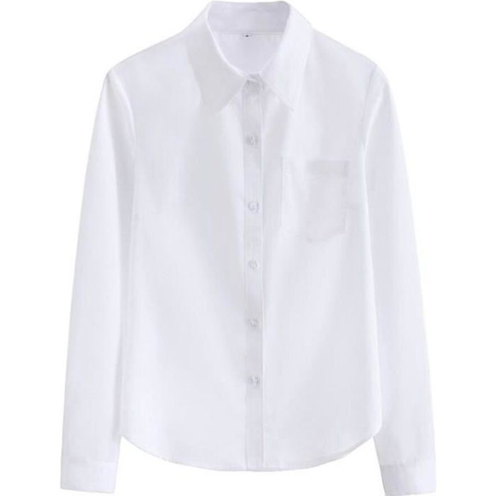 Chemisier femme Printemps une poche Blanc Manches longues Loose Col chemise